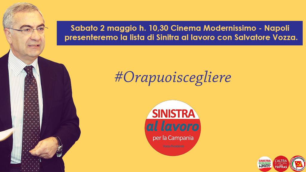 Il 2 Maggio, Vozza presenta “Sinistra al lavoro”