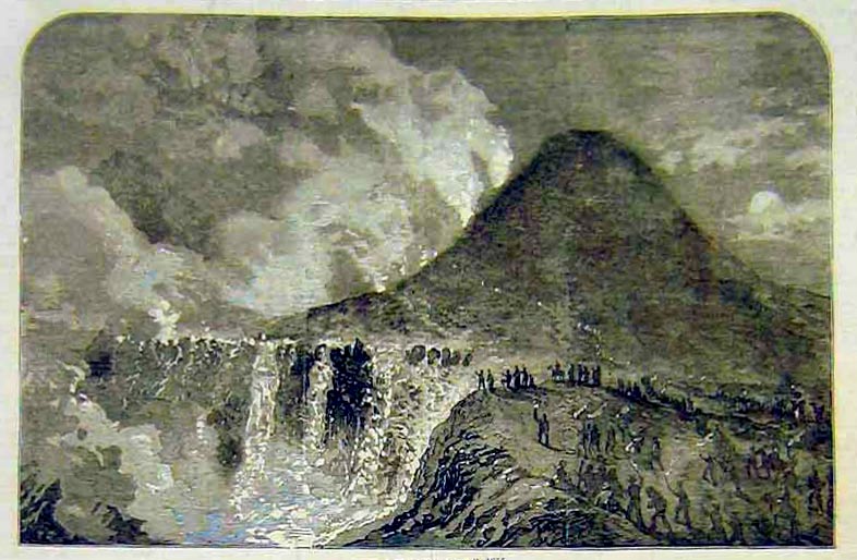 L’eruzione vesuviana del 1855, la cascata di fuoco e i curiosi folleggianti