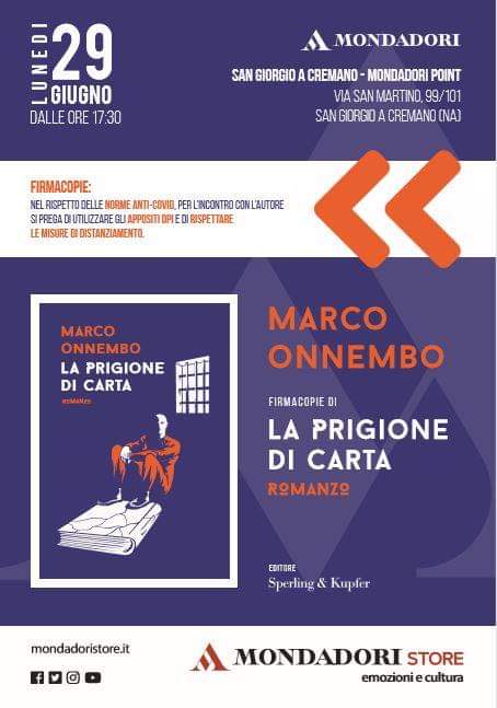 “La Prigione di Carta”, a San Giorgio a C. il firmacopie con Marco Onnembo