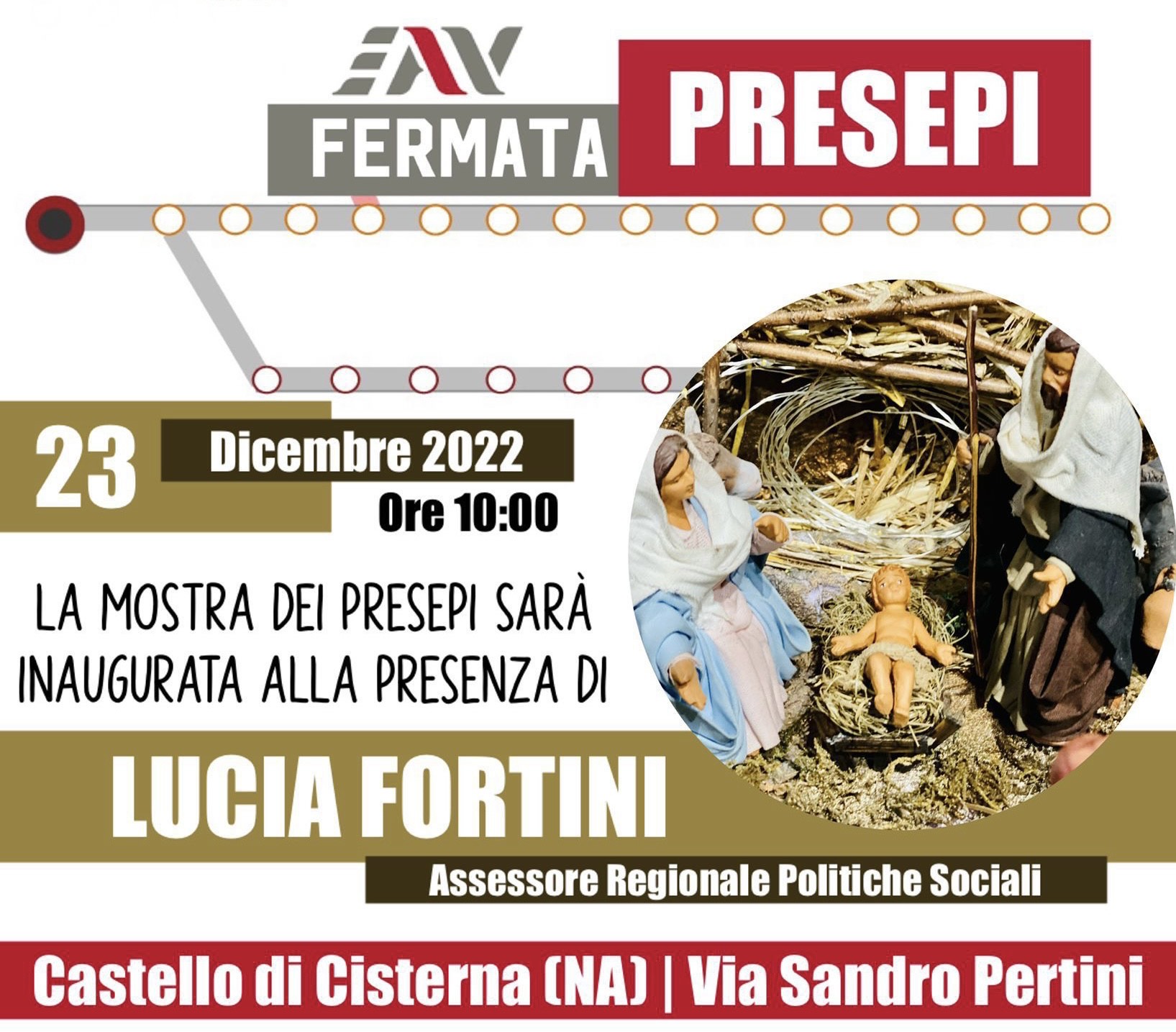 Castello di Cisterna, Stazione Circumvesuviana Eav: l’assessore regionale Lucia Fortini inaugura la mostra del presepe